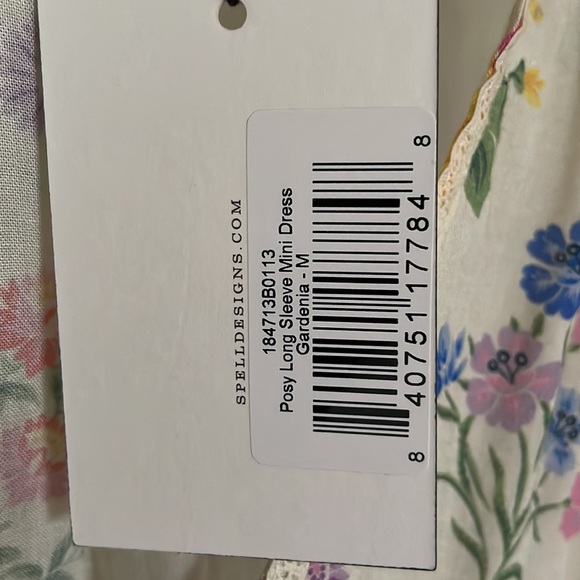 SPELL Cream Pink Yellow Blue Floral Posy Mini Dress - Gardenia - Picture 10 of 10